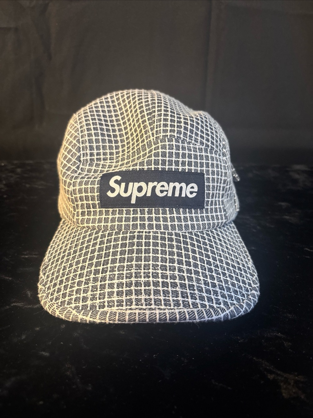 Supreme Black & White Grid Box Logo Camp Cap